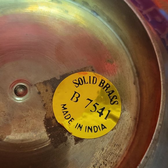 Vintage Solid Brass Enameled Footed Hand Painted Peacock Trinket Dish - Picture 5 of 11